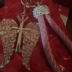 Pink Rhinestone Angel Wing Keychain